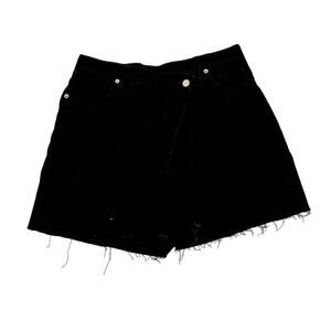 Re Styld Black Assymetrical Front Fringe Hem Denim Jean Shorts Size 8
